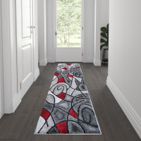 Flash Furniture ACD-RGTRZ860-27-RD-GG Jubilee Collection 2' x 7' Red Abstract Area Rug - Olefin Rug with Jute Backing for Hallway, Entryway, Bedroom, Living Room